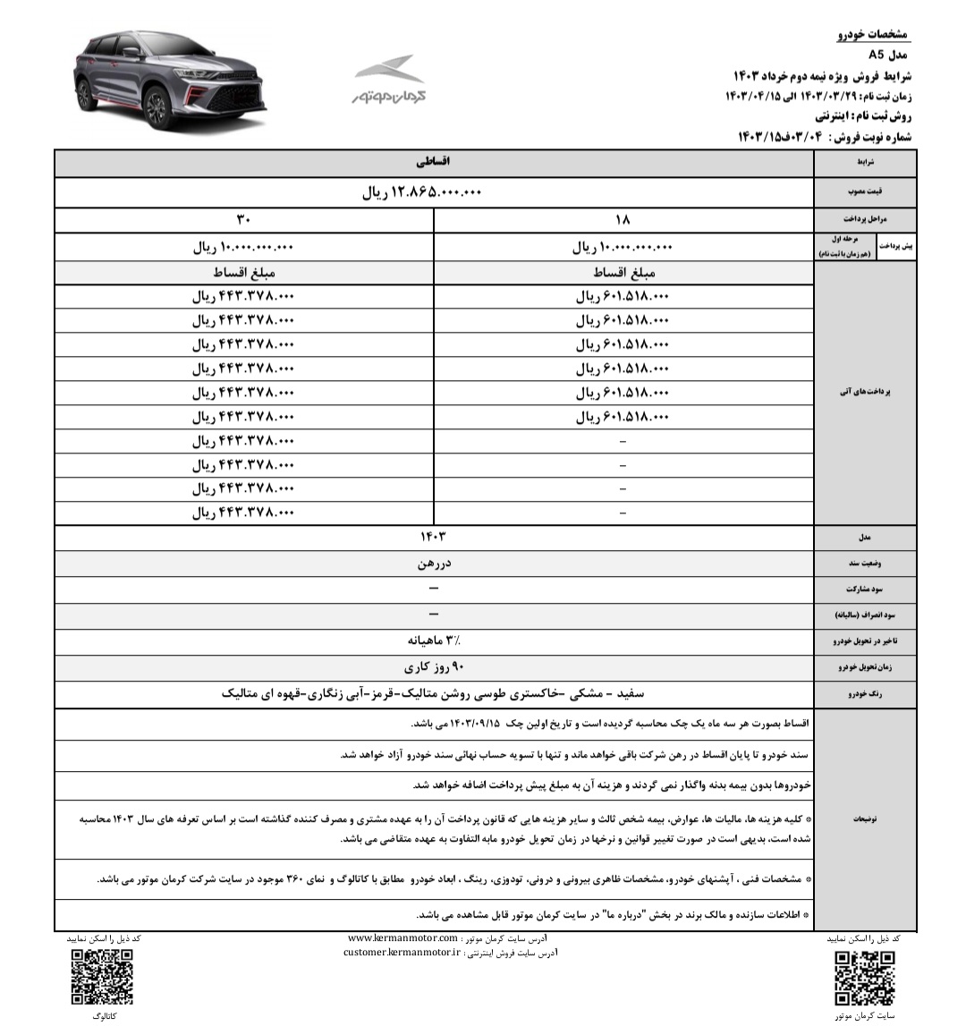 شرایط فروش اقساطی KMC A5 خرداد۱۴۰۳
